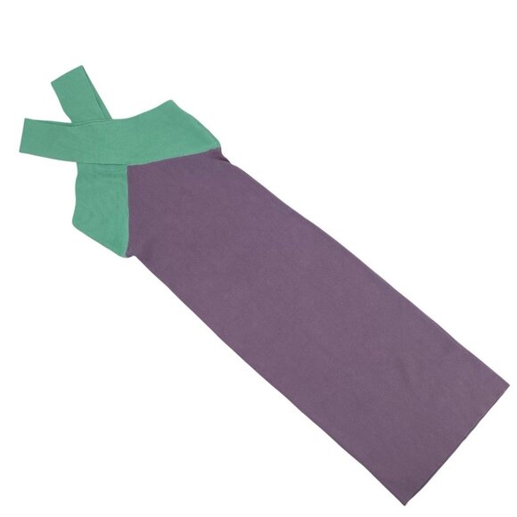 Le Superbe Dragon Fruit Purple Mint Ribbed Knit Halter Midi Dress Sz Small - Picture 3 of 14